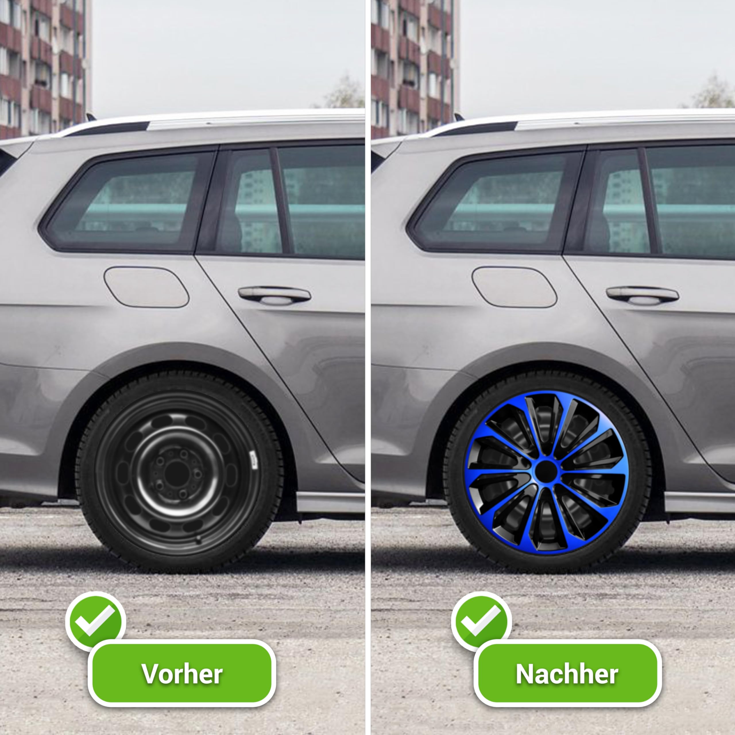 Radkappen 15 Zoll Radzierblenden 4er Set passend für alle Stahlfelgen - Einstellbarer Sicherungsring - Schwarz Blue