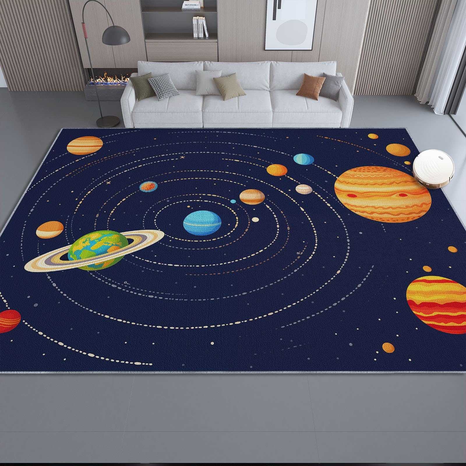 Tapis lavable bleu foncé 160x230 cm avec motif espace pour chambre