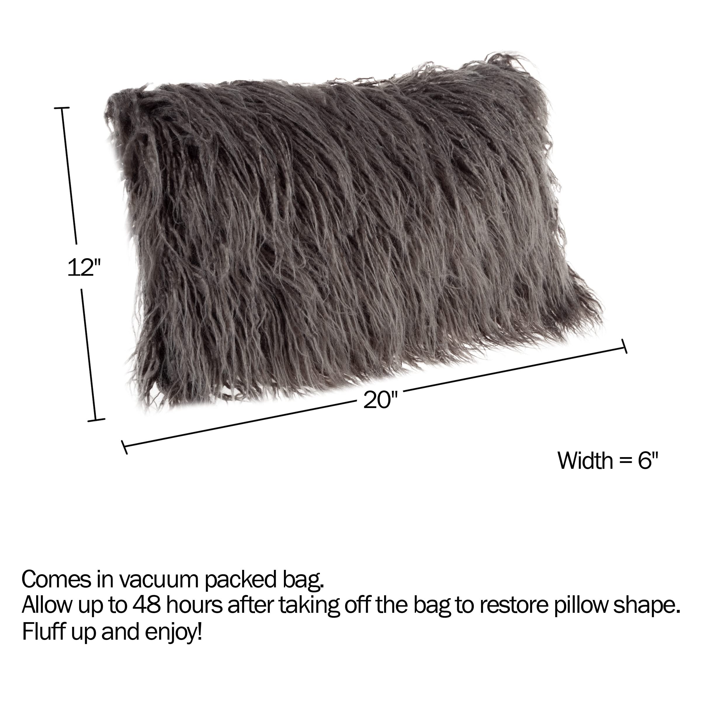 Lavish Home (Almohadas lumbares de felpa de piel sintética gris de 12 x 20 pulgadas, paquete de 2 rellenos de almohada decorativos y funda de pelo largo para dormitorio, sala de estar u oficina, 12 x
