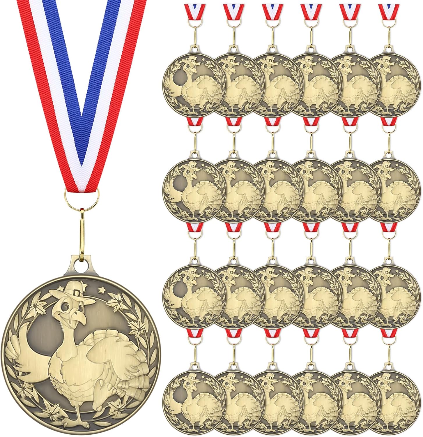 Huquary Thanksgiving Turkey Medals with Ribbons 2 Inch Turkey Trot Awards, Racing Prizes for Fall Parties, Holiday Decor & Festive Celebrations