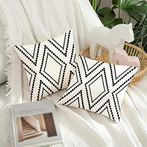 Miniatura 6 de Juego de 2 fundas de almohada de 18 x 18 pulgadas, mezcla de poliéster azteca de color blanco, cuadradas, decorativas, para sofá, cama (18 x 18