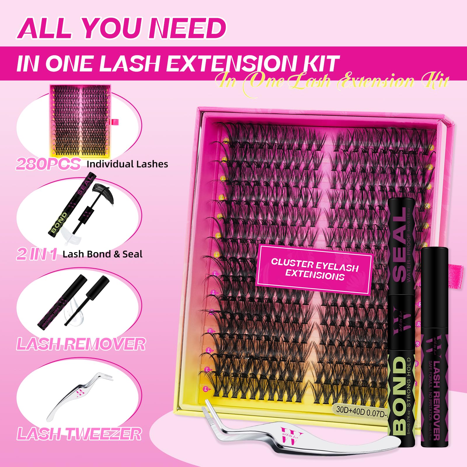 Extension Ciglia 280 Pezzi Ciuffetti Ciglia Finte Kit,Set Ciglia Finte Extension Fai Da Te,Fake Eyelashes, Ciglia Singole 3040D D Curl Diy Eyelash (3040D, 9-18mm Mix)
