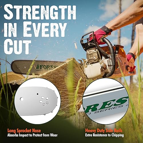 Miniatura 3 de FORESTER Combo de barra de motosierra de repuesto de 18 pulgadas y cadena - 18 pulgadas de longitud, paso .325, calibre .063, montaje A074, enlace