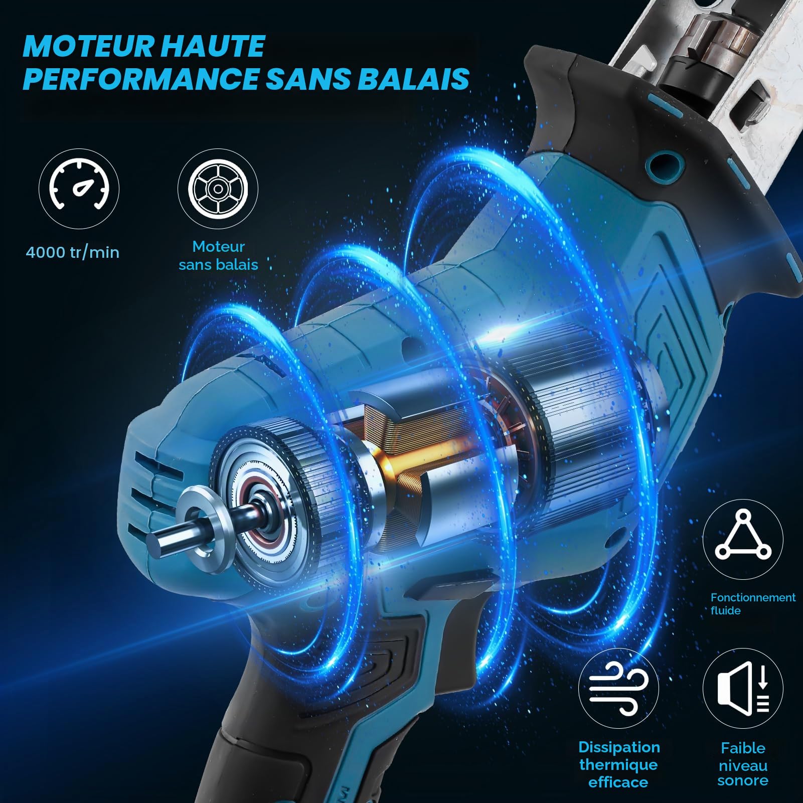 Scie Sabre Sans Fil 21V avec 2 Batteries & Chargeur • 8 Vitesses Réglables (4000 CPM) • Pour Coupe Bois et Métal • Scie Alternative Électrique Puissante et Portable