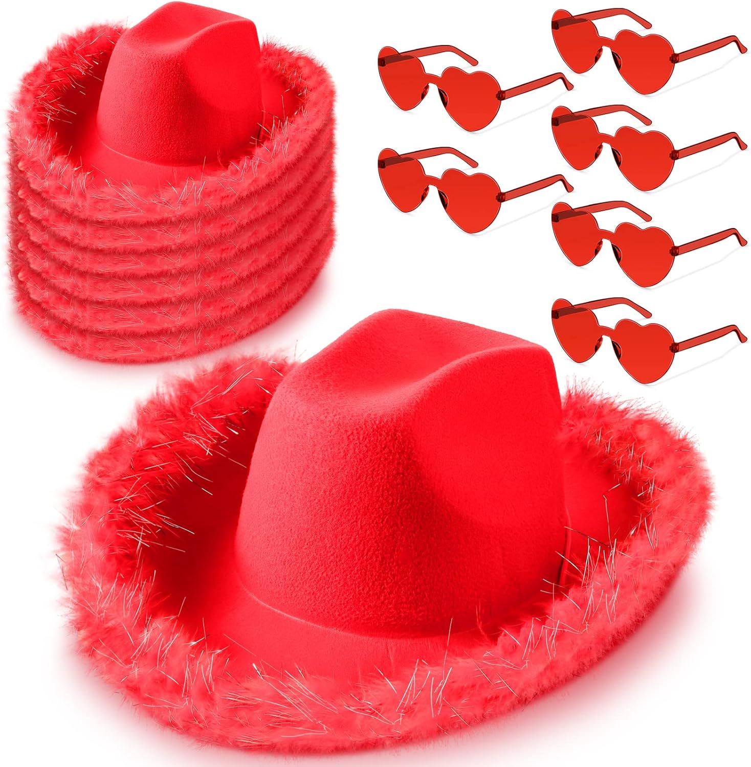 Zhanmai Cowboy Hat Cowgirl Hat with Feathers and Heart Sunglasses for Bachelorette Party, Costume Party