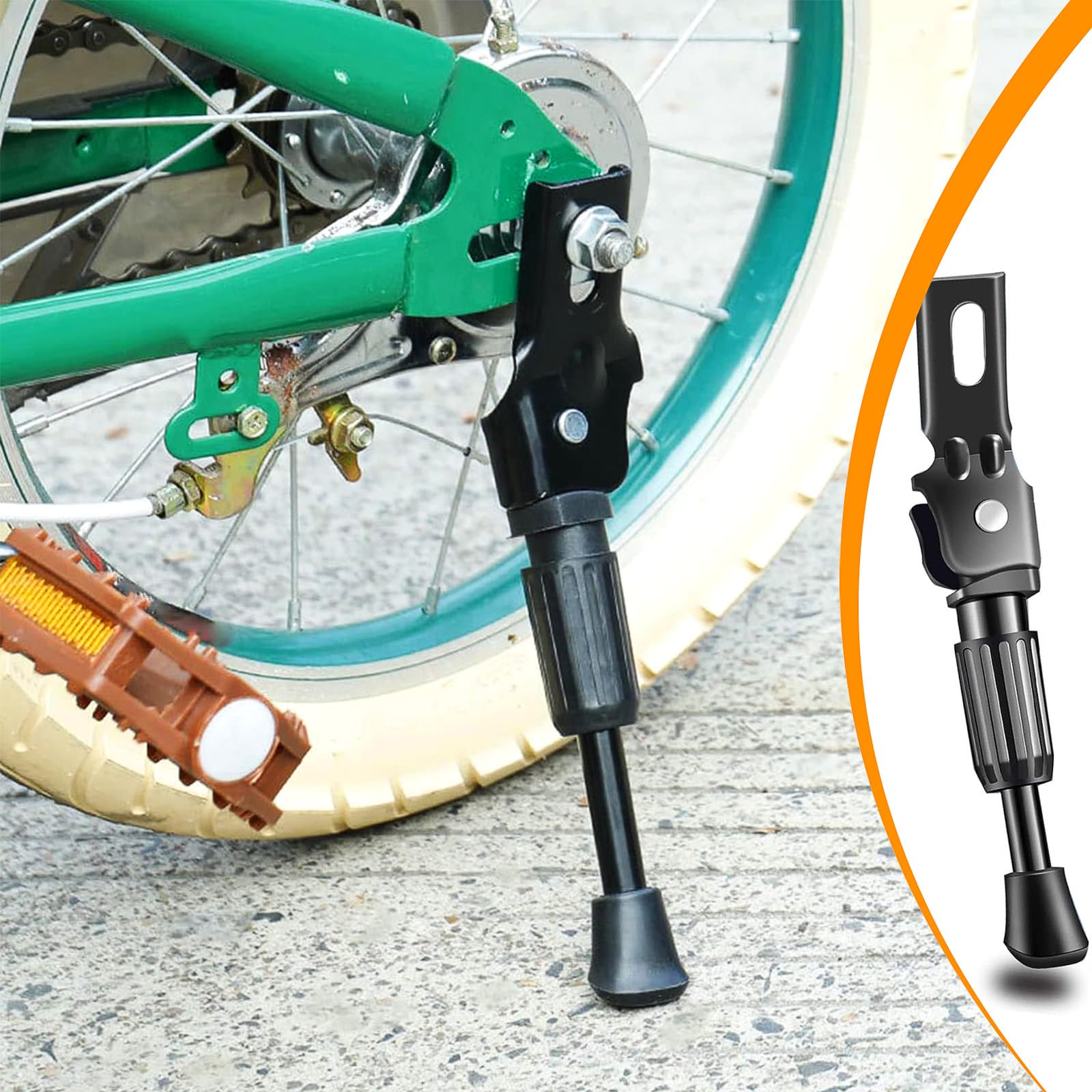 Pata de Cabra Bicicleta,Caballete para Bicicleta 14" con pie Goma Antideslizante,Caballete Bicicleta Ajustable del Retroceso para Niño Bicicleta Infantil 14 Pulgadas