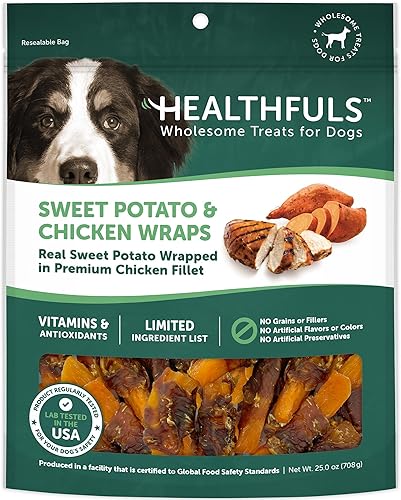 Golosinas de batata con pollo envuelto para perros Healthfuls, 16oz