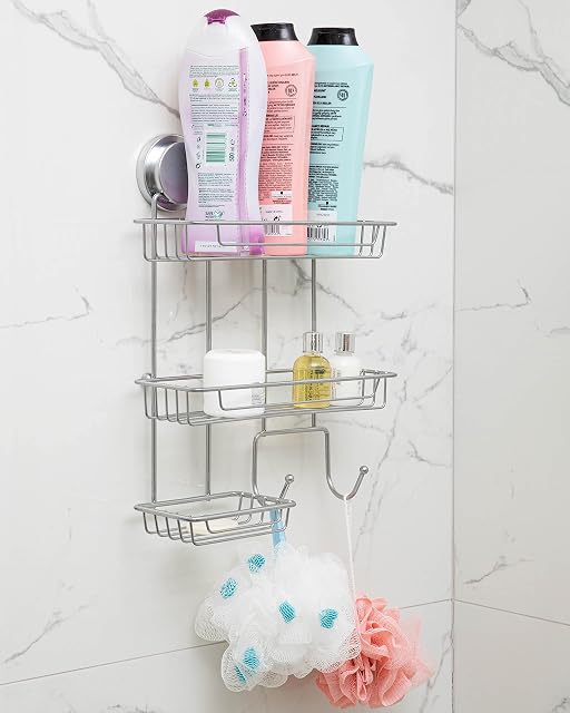 tidiser® Bathroom Shelves~ Self-Adhesive Shower Caddy~ 3 Tier Multi Use Bathroom Storage~ Space Saver Premium Quality~ Chrome & Black ~ 26cm(L) x 10cm(W) x 32.5cm (H)