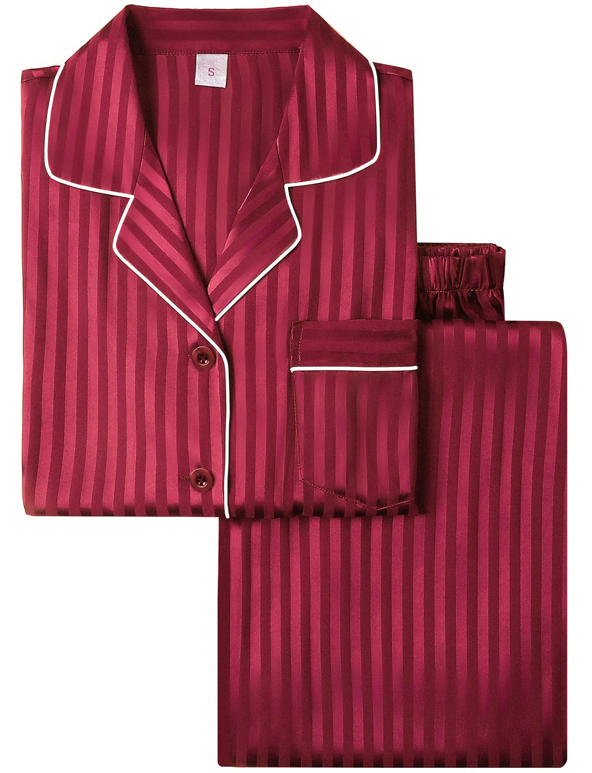 Lonxu Womens Silk Satin Pajamas Set Two-Piece Button-Down Pj Sets Sleepwear Loungewear XS~3XL