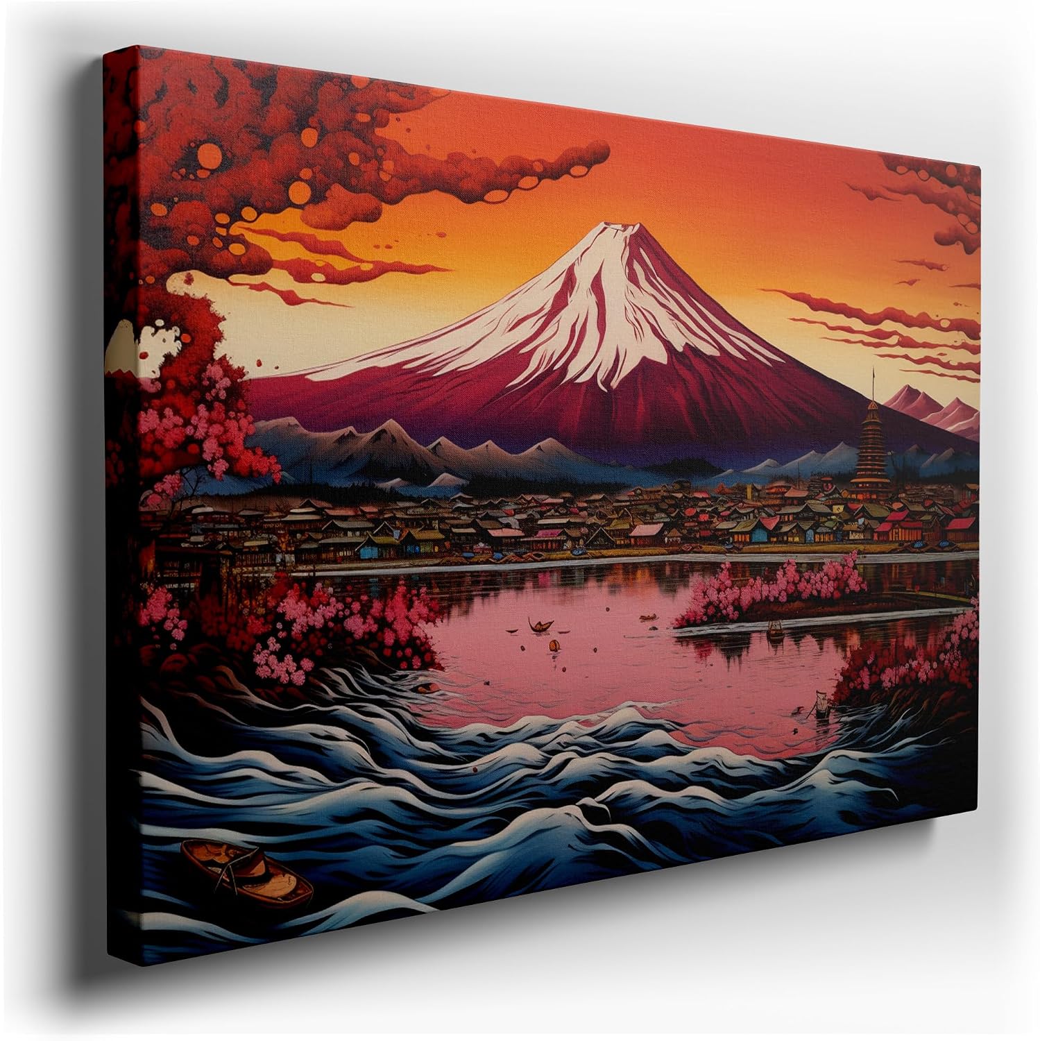 Canvas for Living room. Whispers of Sakura: Embracing Warmth at the Peak of Mount Fuji, 27 x 18 inch Canvas Wall Art - Contemporary Masterpieces - Modern Home Decor - 69x46 cm (27x18 inch)