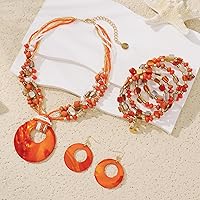 Vista 6 de Juego de joyas para mujer, 4 piezas de cuentas gruesas de la señora Roper para mujer, collar de concha colorido bohemio de múltiples hebras