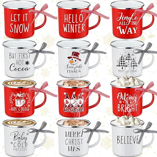 Maxcheck 12 piezas de mini taza de café de Navidad con cinta, Feliz Navidad, vacaciones, invierno, mini taza de café para invierno, Navidad,