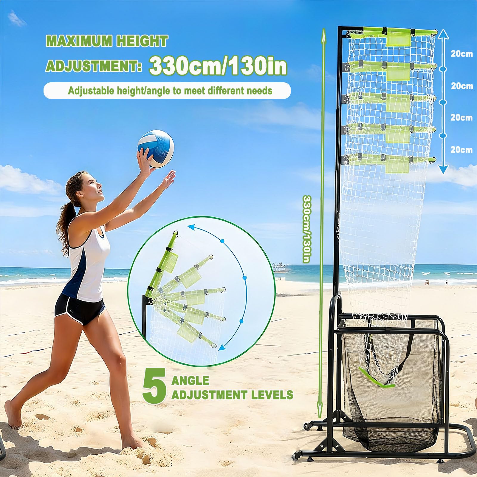 Filet d'entraînement pour passeur de volley-ball avec sac de récupération, cible pour service, smash et passe