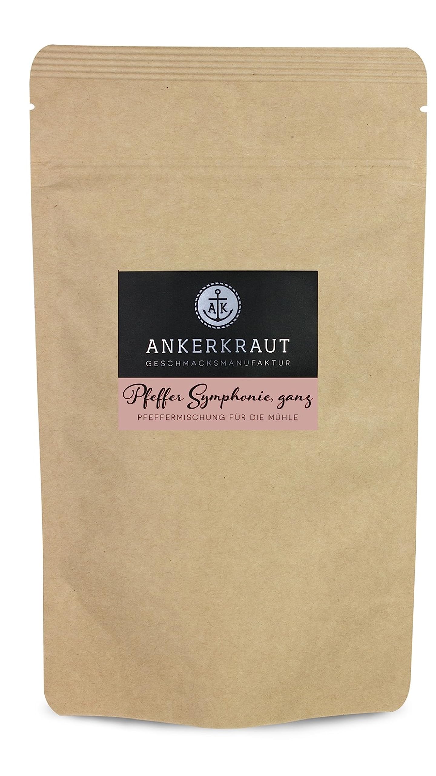 Ankerkraut Pfeffer-Symphonie, ganze Körner für die Mühle, 140g im Beutel, Pfeffer-Mix zum Würzen mit Geschmack & Aroma, für Fleisch Salat Suppen & mehr