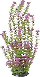 CNZ Aquarium Plastic Plant Decoration w Ceramic Base Medium 15-inch, Green Purple