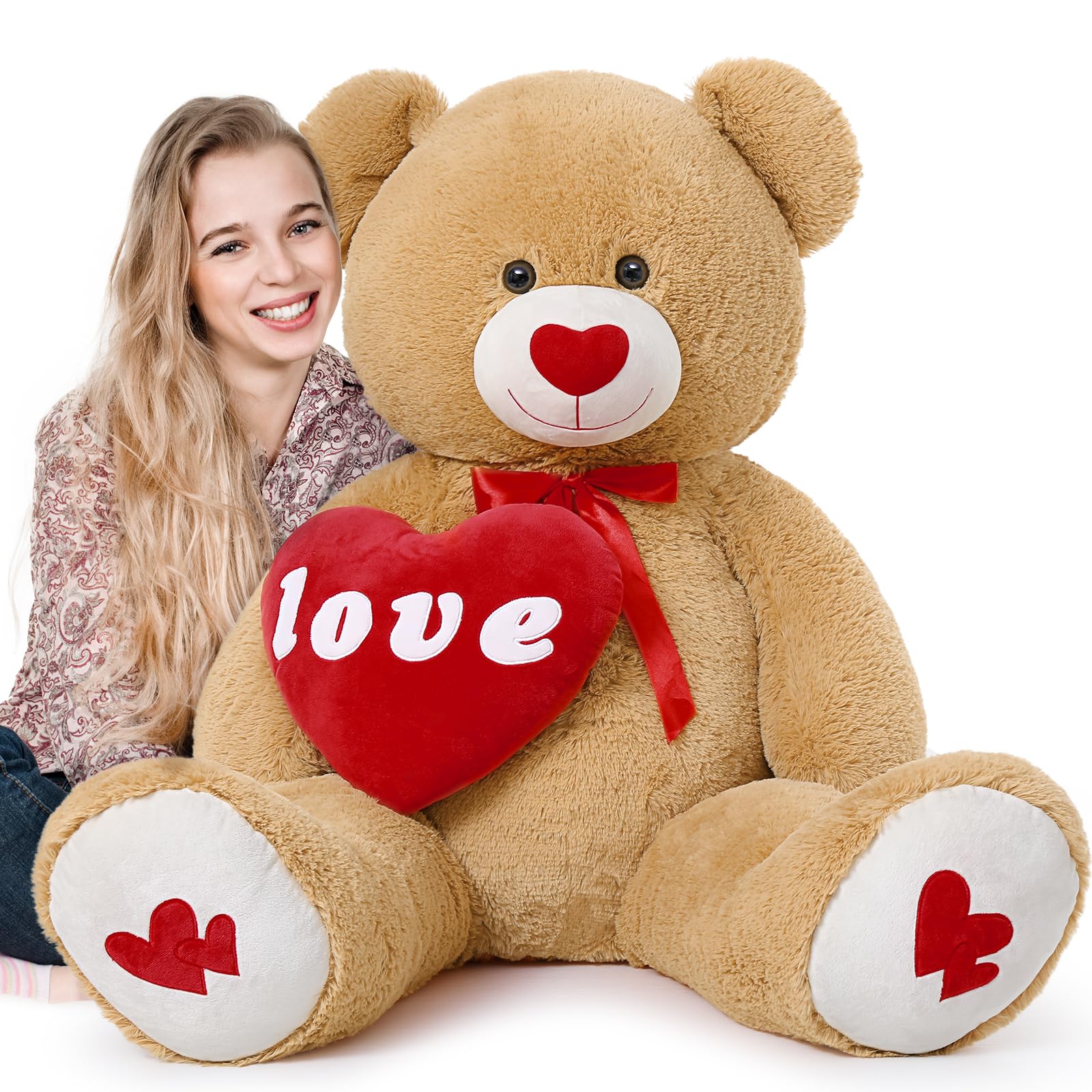 MorisMos XXL Oso Peluche Gigante con Love, 130 cm Peluche Grande Kawaii Teddy Bear Animales de Peluche Juguetes Regalos para niñas, niños, cumpleaños, San Valentín, Navidad, Año Nuevo (marrón)