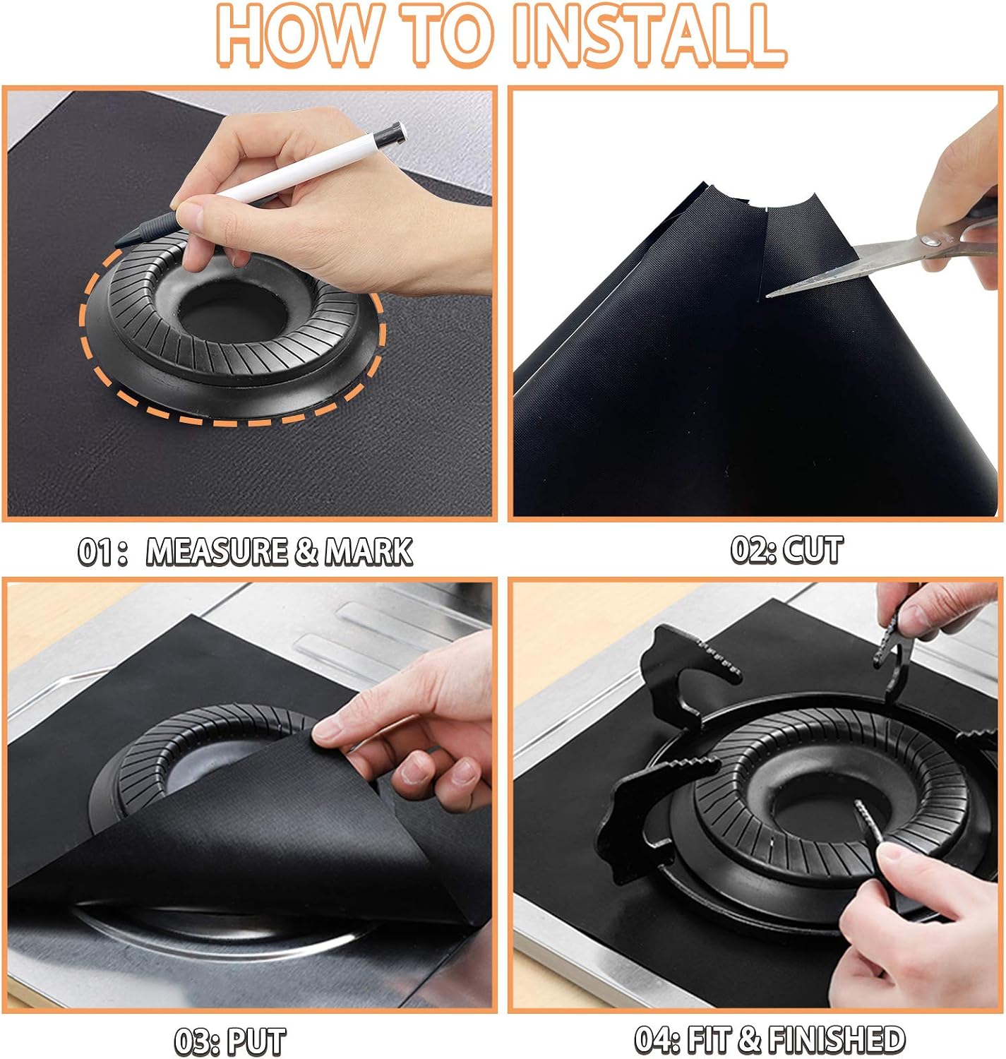 Moyisea 12 Pack Stove Burner Covers, Upgraded Double Thickness Gas Stove Burner Liners, Heat Resistant Gas Range Protector for Cooking Gas Stove, 10.6'' x 10.6'', Reusable, Dishwasher Safe, Black