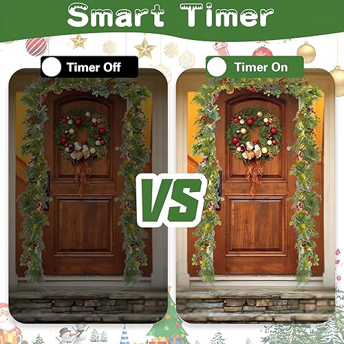 Miniatura 4 de Guirnalda de pino de Navidad de 6 pies con luces, ciprés y eucalipto, guirnalda de Navidad preiluminada a pilas con temporizador para chimenea,