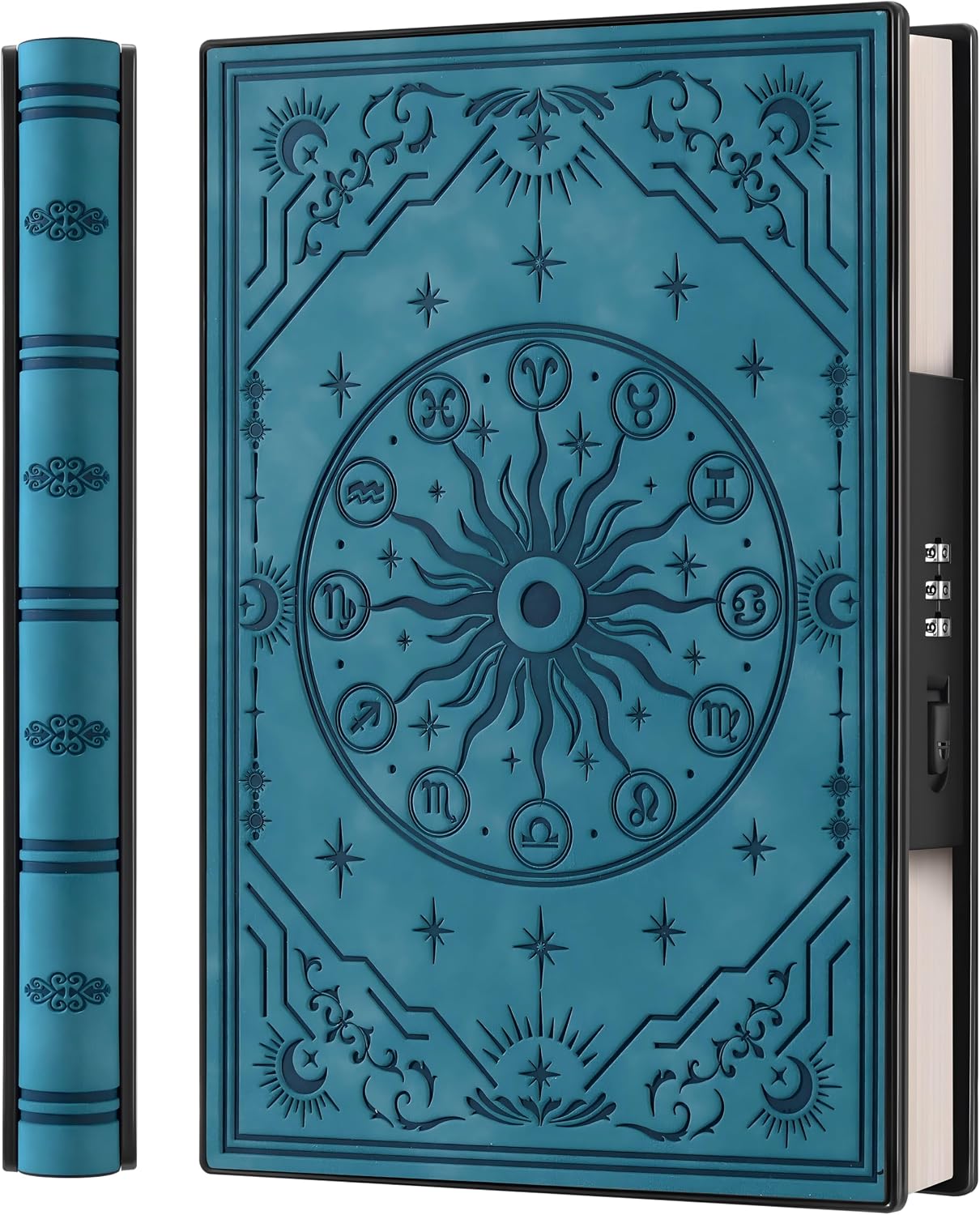 A5 Diary with Combination Lock and 180  Sleep Flat Made of Soft PU Leather with Embossed Zodiac Design - Ideal for Adults Women Men and Teens for Extra Privacy - Teal