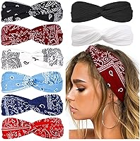 Vista 8 de Huachi Diademas para mujer con nudos torcidos, bandas elásticas bohemias para el cabello, antideslizantes, para niñas, turbante entrecruzado, liso