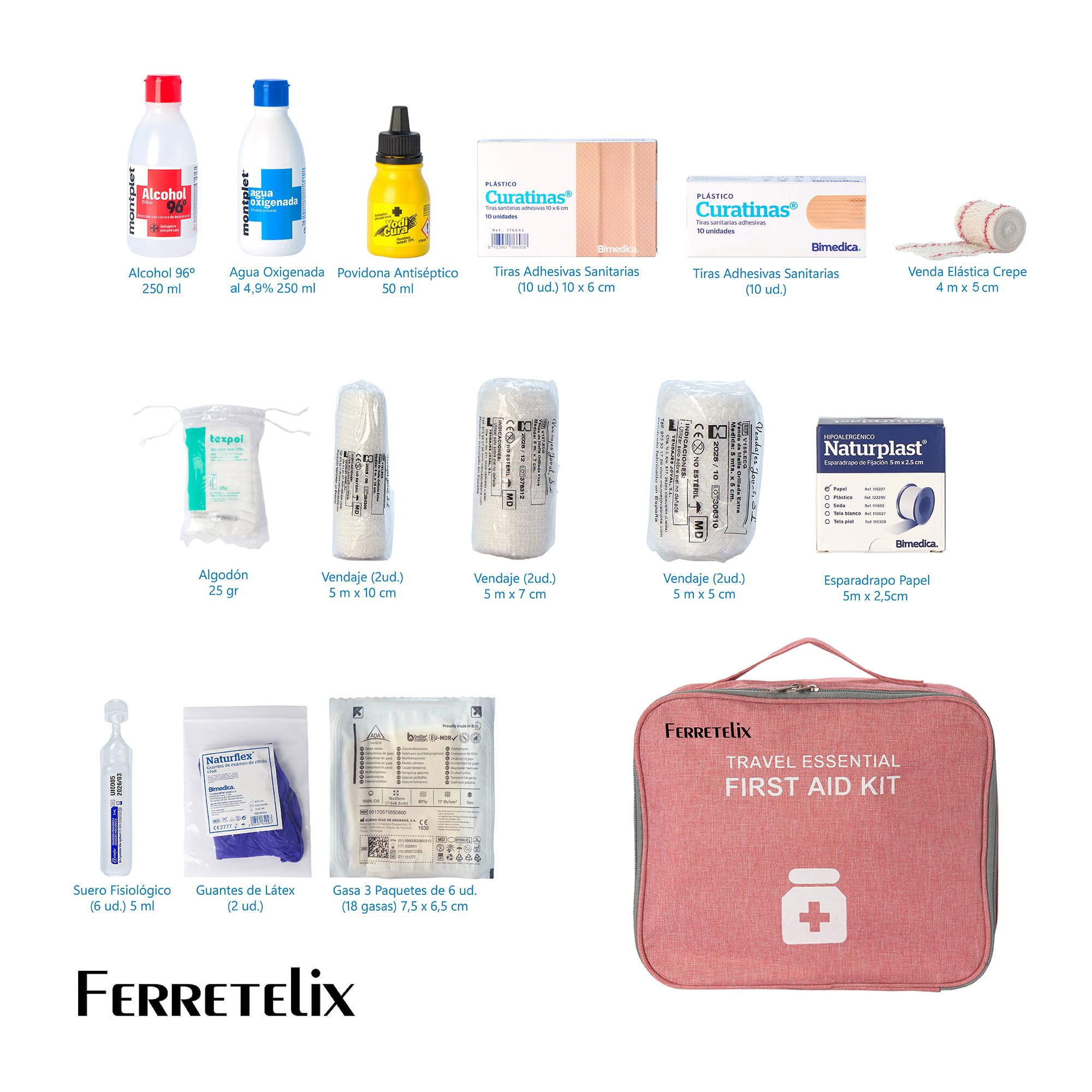 Farma Care Botiquin burdeos neceser primeros auxilios con dotacion 25 cm x 22 cm x 12cm Completo Emergencia, Para Viaje y Acampada, Coche, Supervivencia, Excursión, Montaña, Senderismo, Aventura.