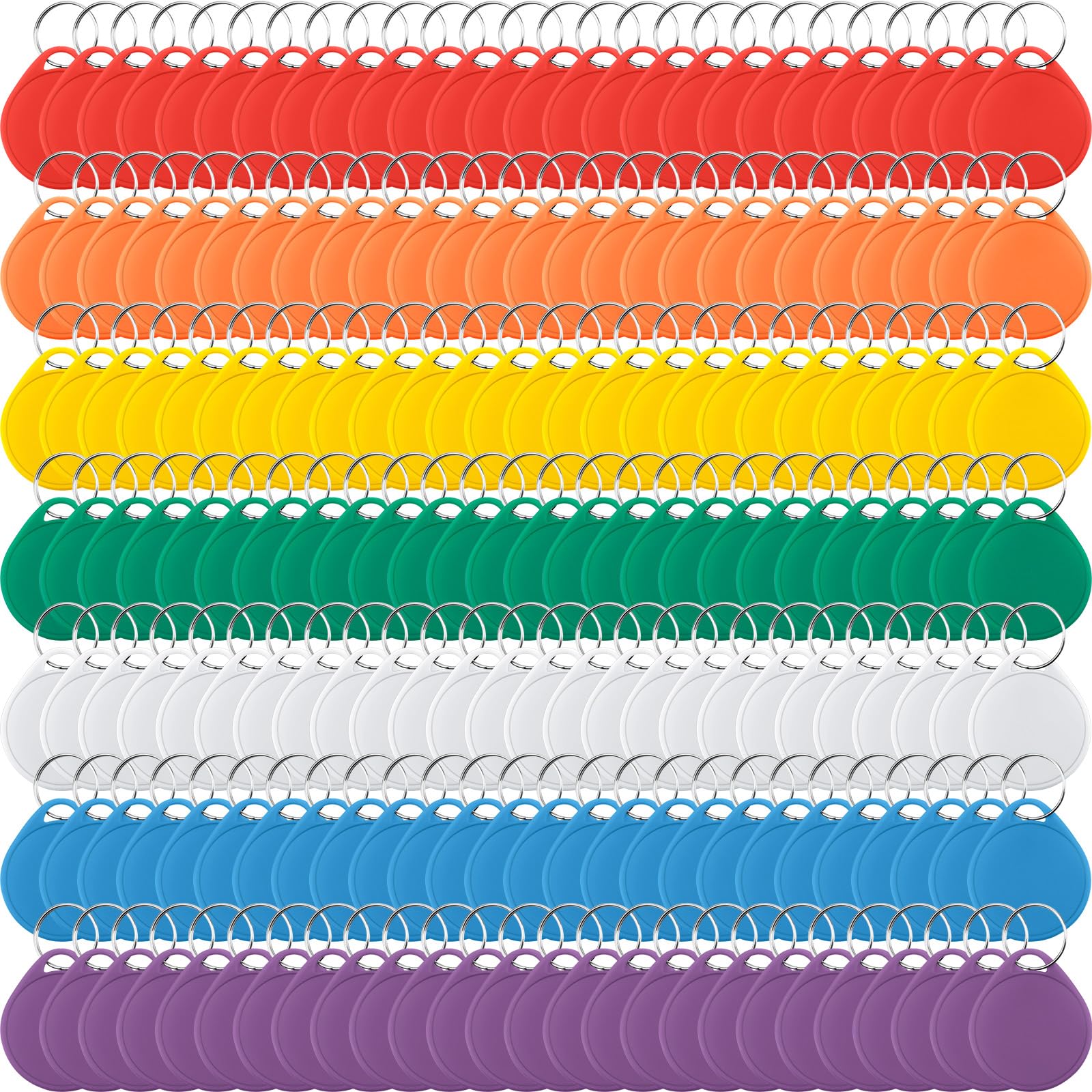 Loetere Round Plastic Key Tags Colorful Key Ring Tags with Waterproof Writable Key Labels Tags for Keys Luggage, 7 Colors
