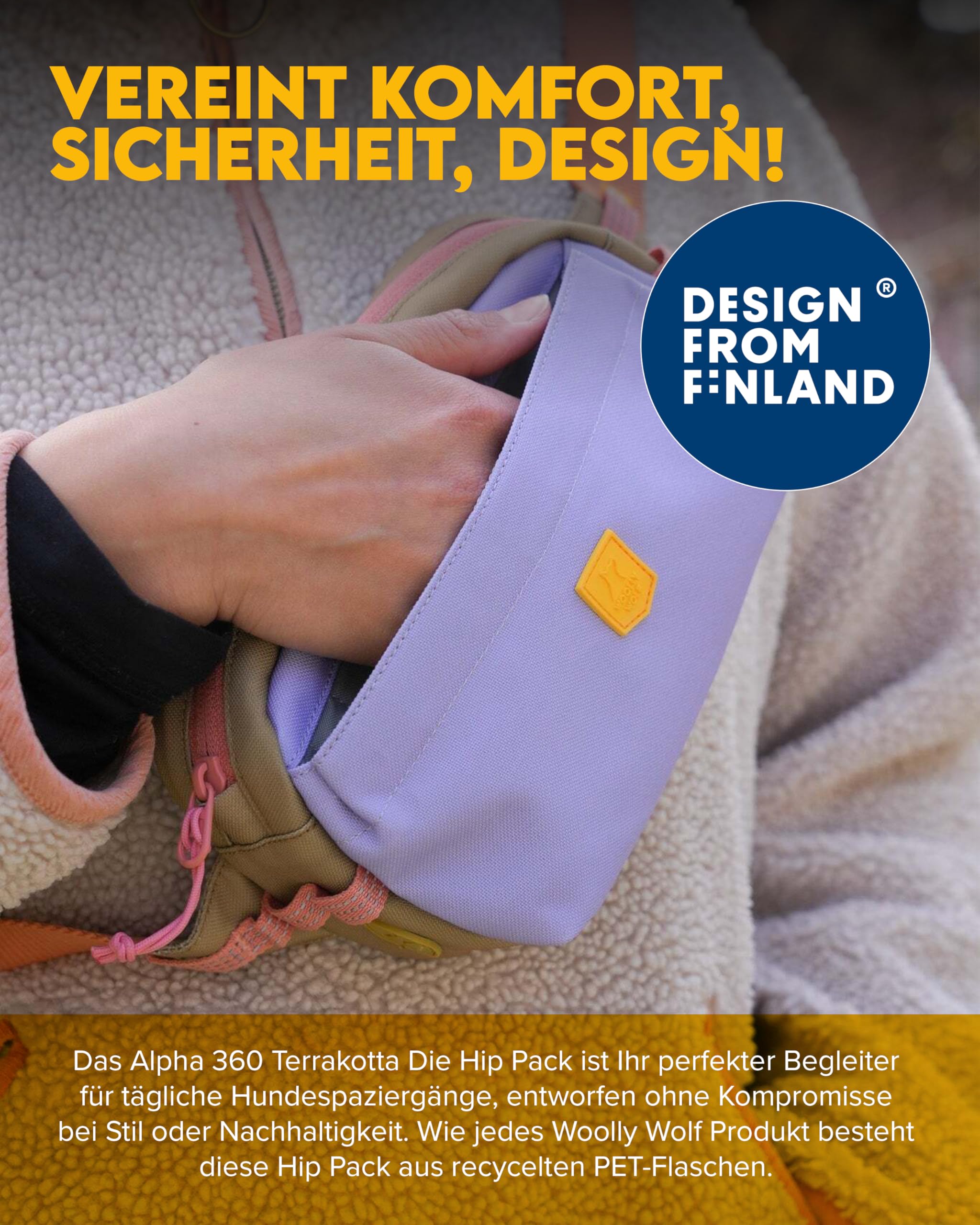 Woolly Wolf Alpha 360 Hip Pack Hüfttasche Lavendel Mix - Leckerlitasche für Hunde aus recyceltem Material, Zum Verstauen von Leckerchen, Wertsachen und Kotbeutel