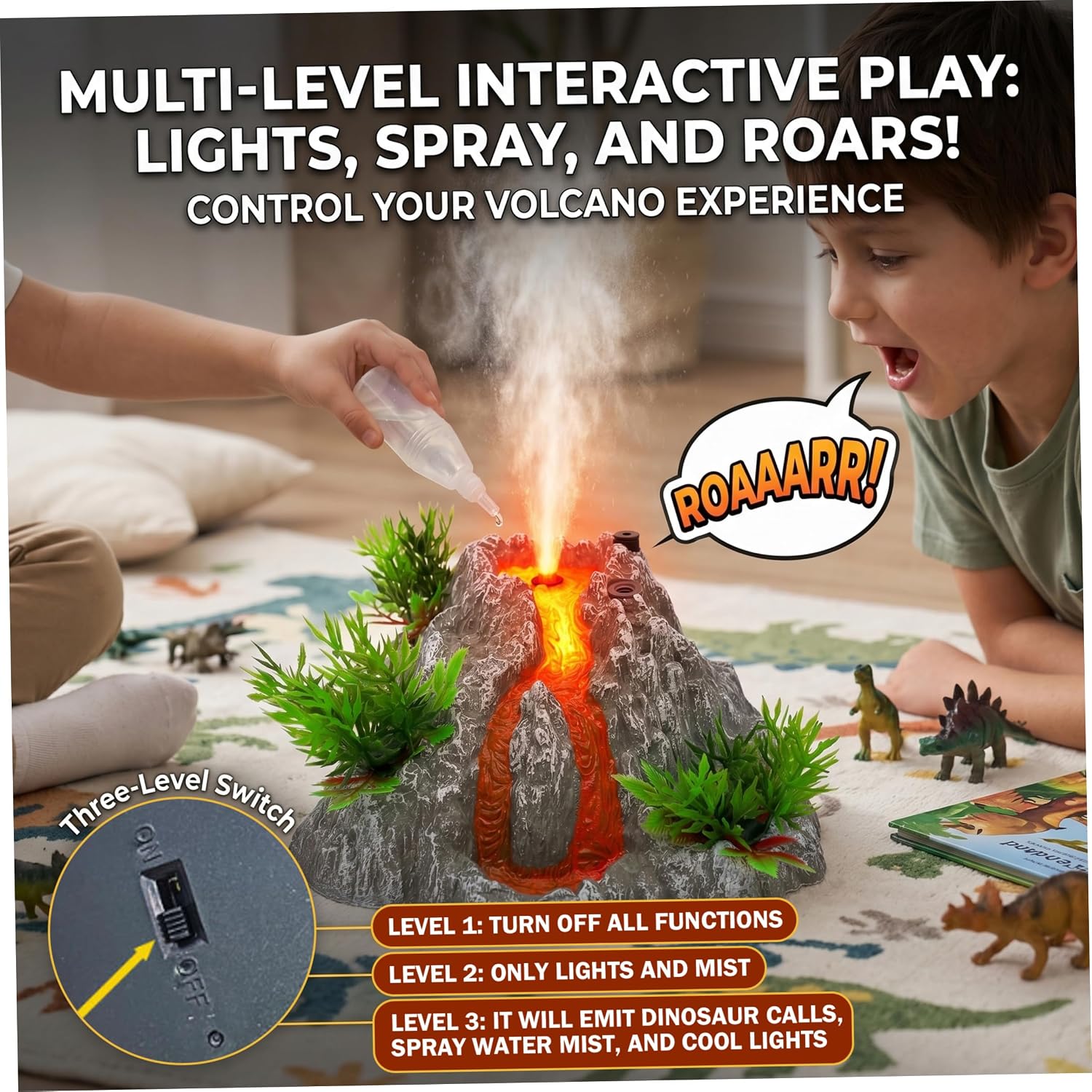 Volcano Science Kit for Game - Volcano Kit with Spray, Lights & Dinosaur Sounds Abs Volcanos Model with Decor Plants for Kids image 5
