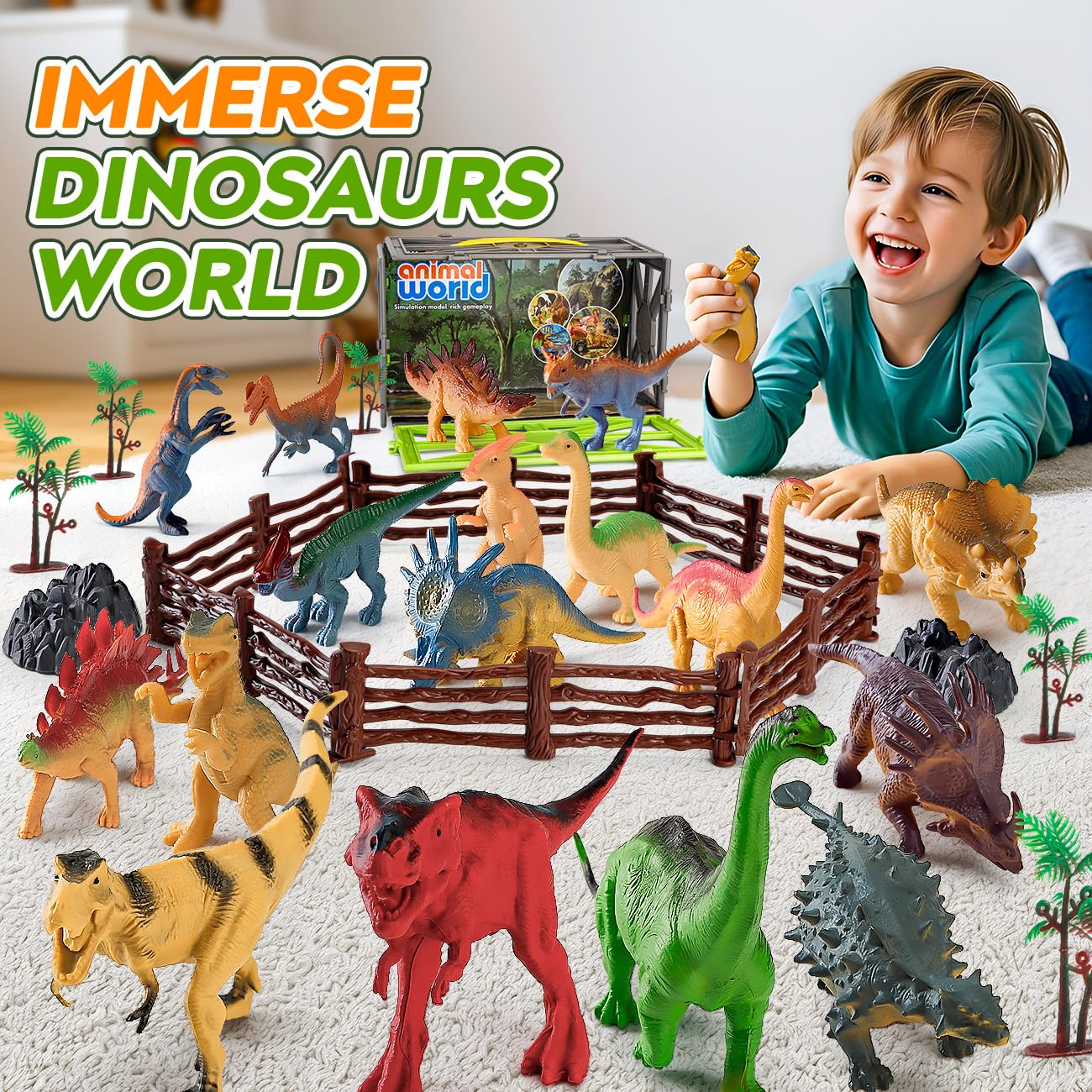 Juguetes de dinosaurio para niños de 3 a 5 años, figuras realistas de dinosaurio de plástico con jaula de almacenamiento para niños de 5 a 7 años, juguetes de dinosaurio, regalos de cumpleaños para