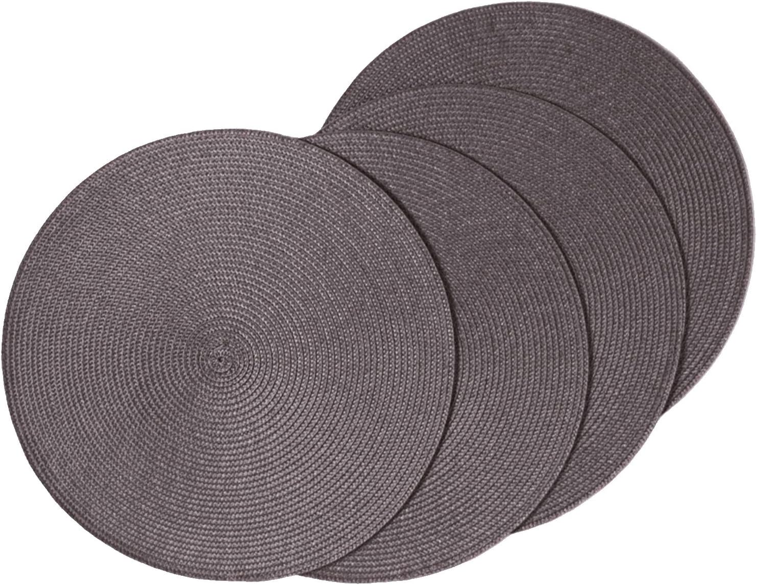 FitLitRound Woven Plastic Placemats Washable Non-Slip Dining Table Mats, Set of 5 (Coffee)