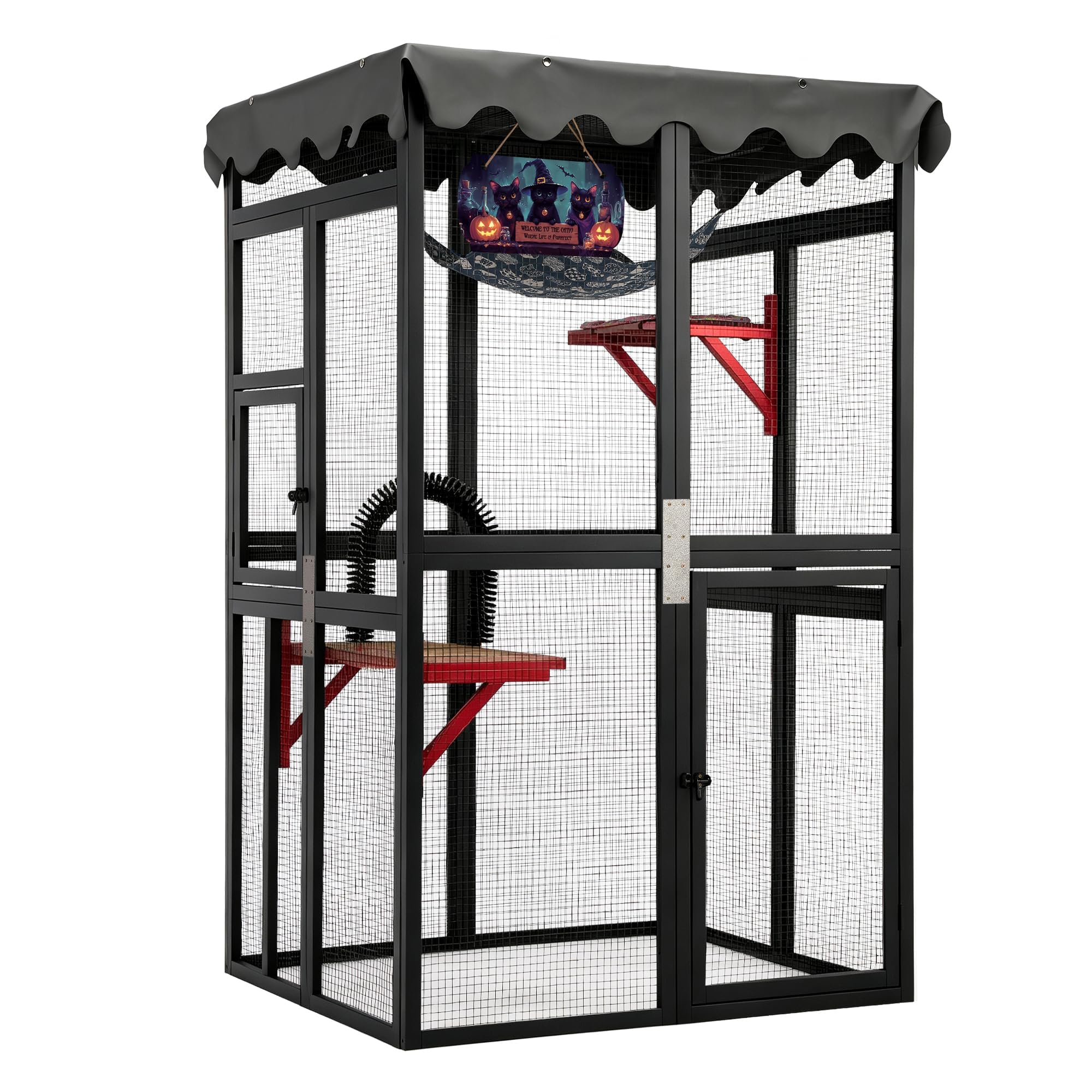 Weatherproof Wooden Catio Enclosure,Hammock&Scratching Pad For Outdoor Use — image 1