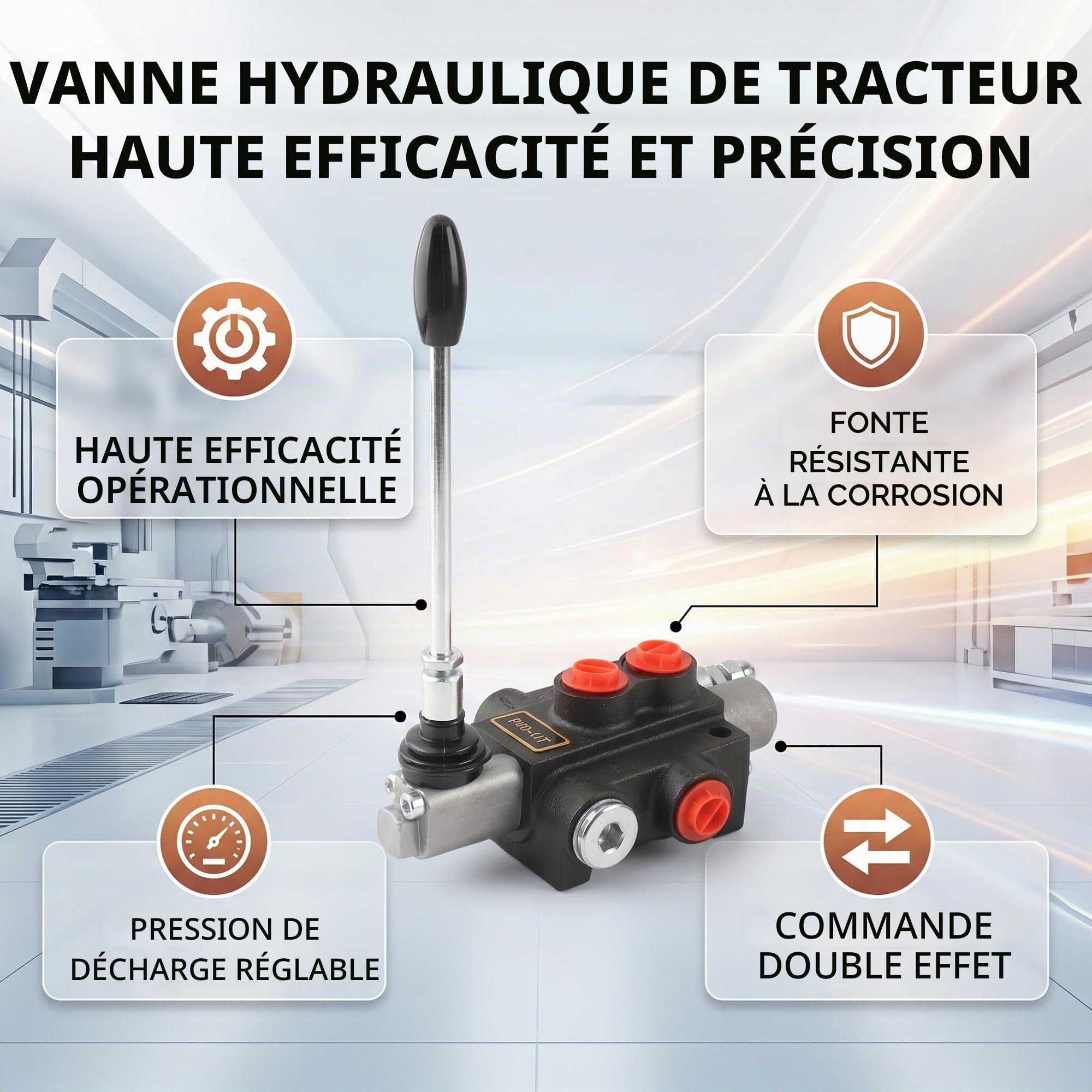 Vanne hydraulique de contrôle de débit à 1 bobine avec poignée de commande de tige de décharge réglable