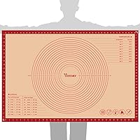 VCHOMY Extra Large 36x24 Inch Silicone Pastry Mat - Non-Slip 0.75mm Thick Baking Mat with Measurements for Dough Rolling (Red)