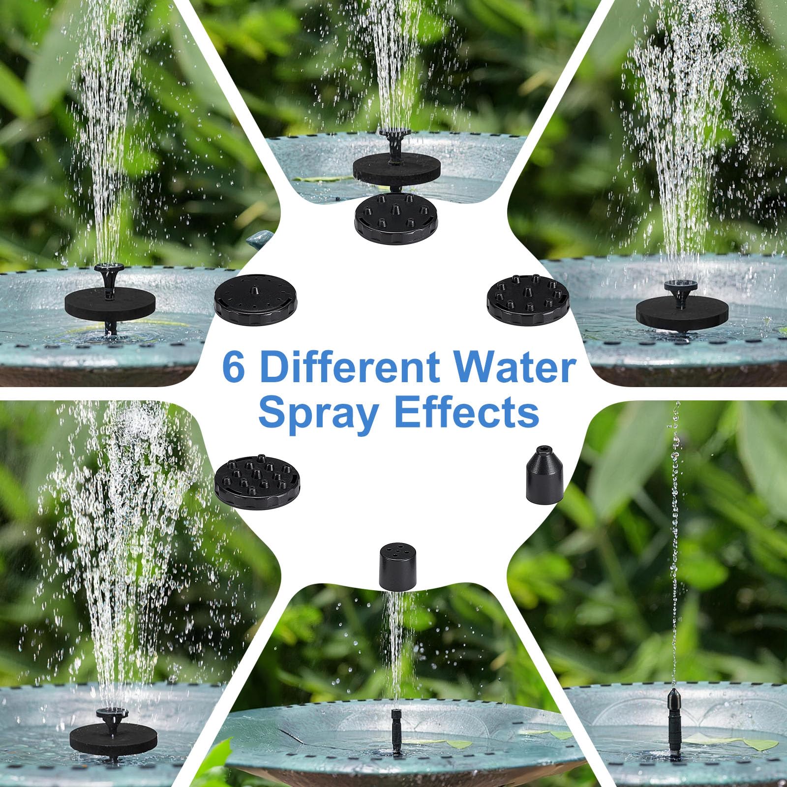 Pompe Solaire Bassin 2.5W Fontaine Solaire Extérieure Jardin 6 Buses 6 Modes
