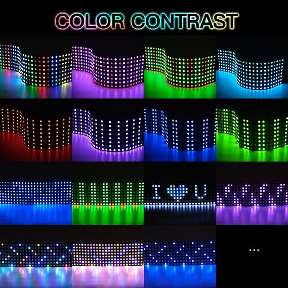 8X8 LED Matrix Panel, WS2812B Individually Addressable RGB 5050SMD Pixels Flexible Panel, Dream Colours Works with SP107E, K1000C WS2812B Controllers etc, Programmable LED Fit Video Image Display 5V