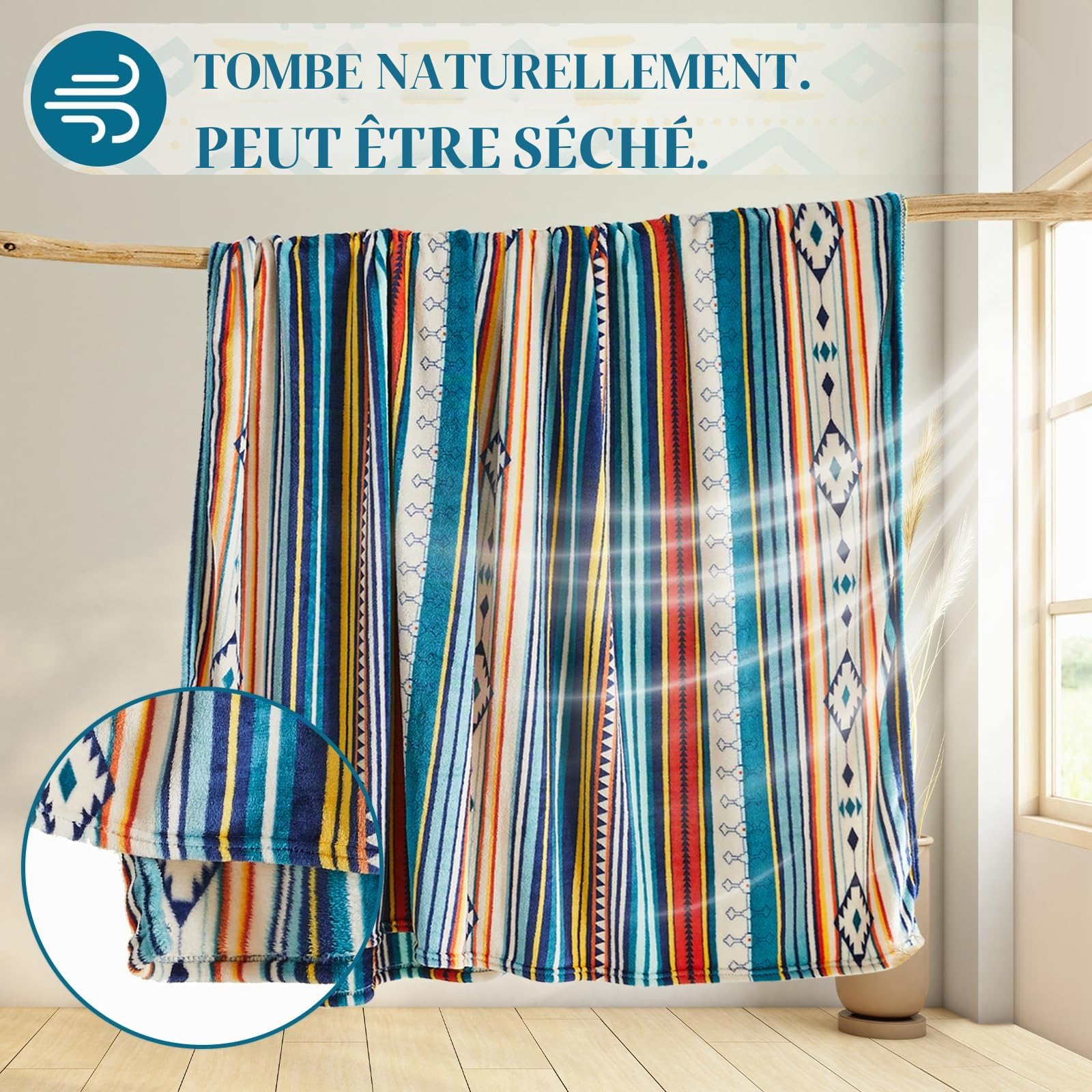 Qucover Plaid Canape Ultra Douce 230x270cm, Plaid en Flanelle Confortable pour Lit, Canapé et Chaise,Couverture Polaire Décorative Bohème Aztèque Ultra Douce et Légère pour Toutes Les Saisons