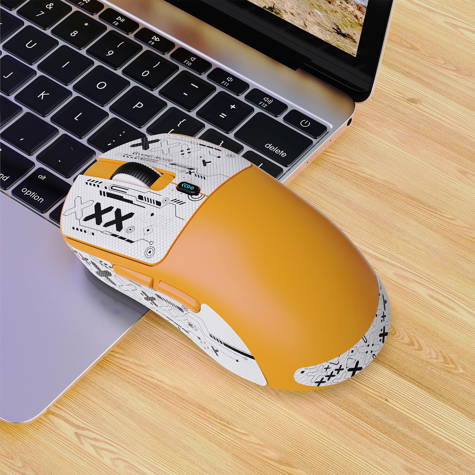 Zunate Mouse da Gioco Wireless Leggero, connettività a 3 modalità con 6 velocità Regolabili Fino a 12000 DPI, Design Ergonomico per Mani di Medie e Grandi Dimensioni e Batteria a Lunga (ORANGE)