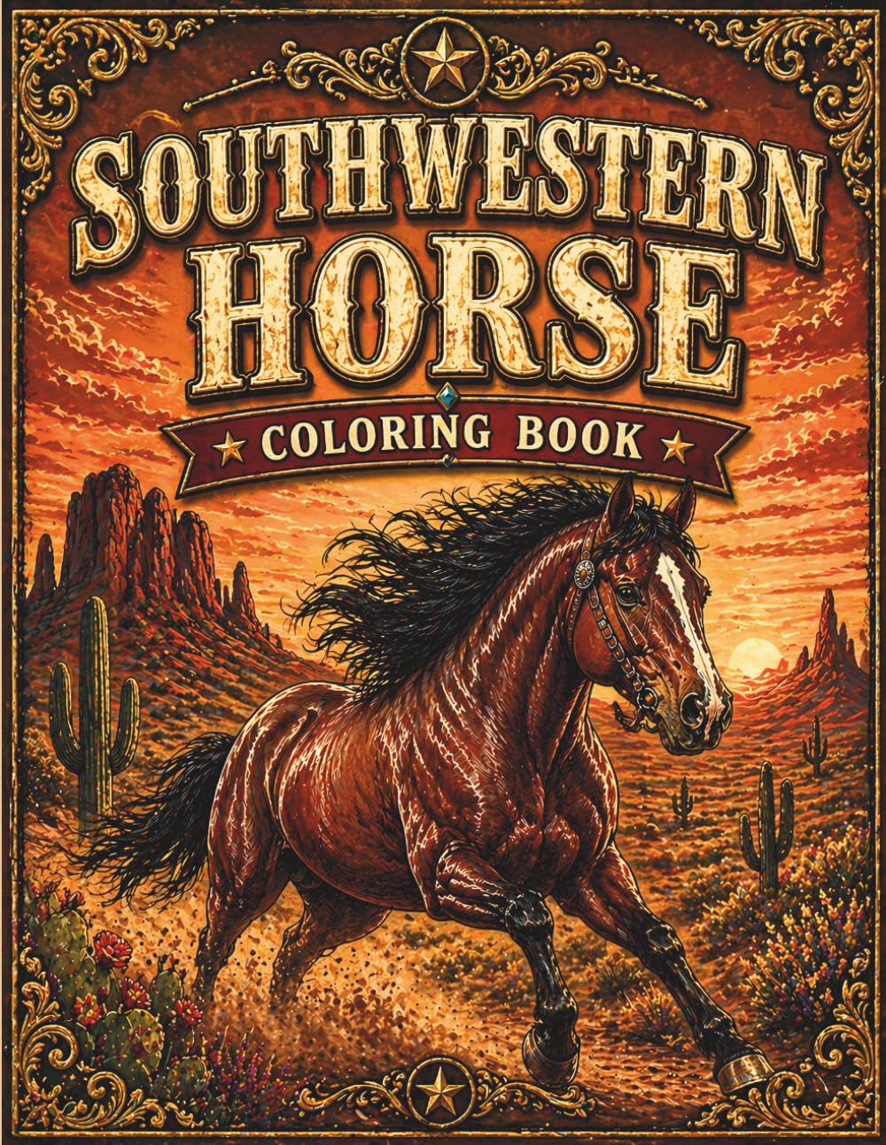 Southwestern Horse Coloring Book: Rustic Ranch Life, Desert Scenery, Western Landscapes for Relaxation and Creativity (Calming Western Days)