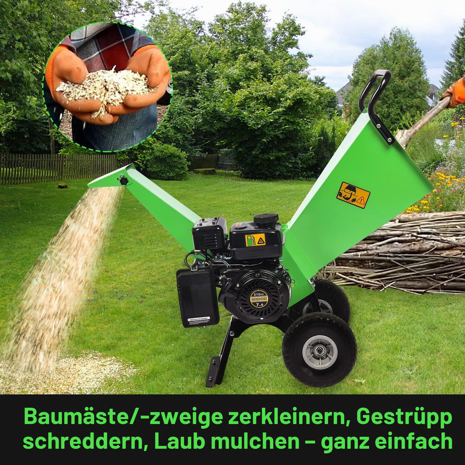 R30 Benzin Häcksler, 7 PS 212 CCM 4-Takt Benzinmotor, max. 76 mm Aststärke