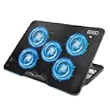 Laptop Cooling pad, ‌Coolertek Laptop Cooler with 5 Silent Fans, Adjustable Height Stand for 12-17 Inch Laptops, Ergonomic Cooling Stand with Dual USB Ports, Portable Cooling Accessories - Black