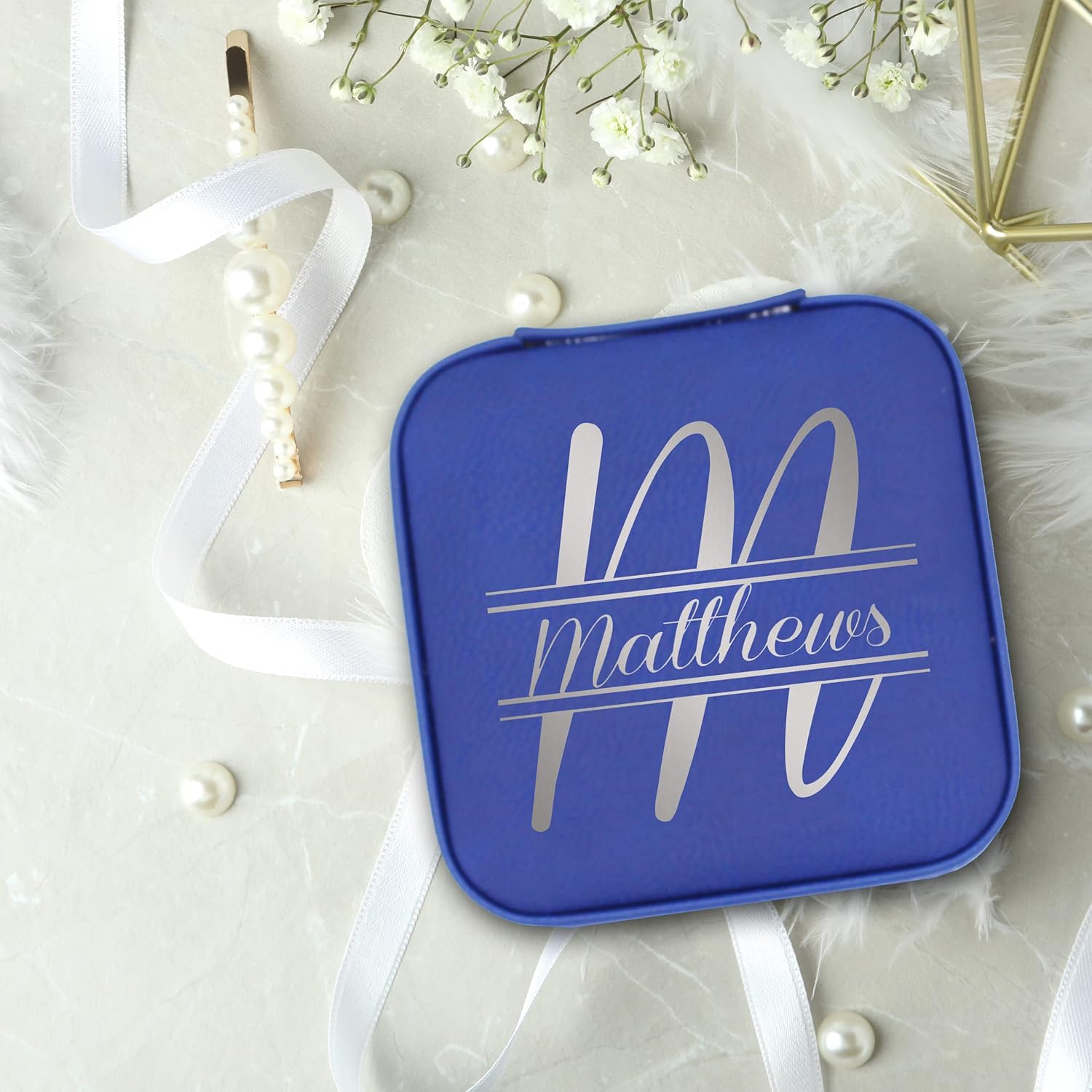 My Personal Memories Custom Personalized Travel Jewelry Case Organizer for Rings, Bracelets, Earrings - Perfect for Her, Mom, Wife, Sister (Blue)