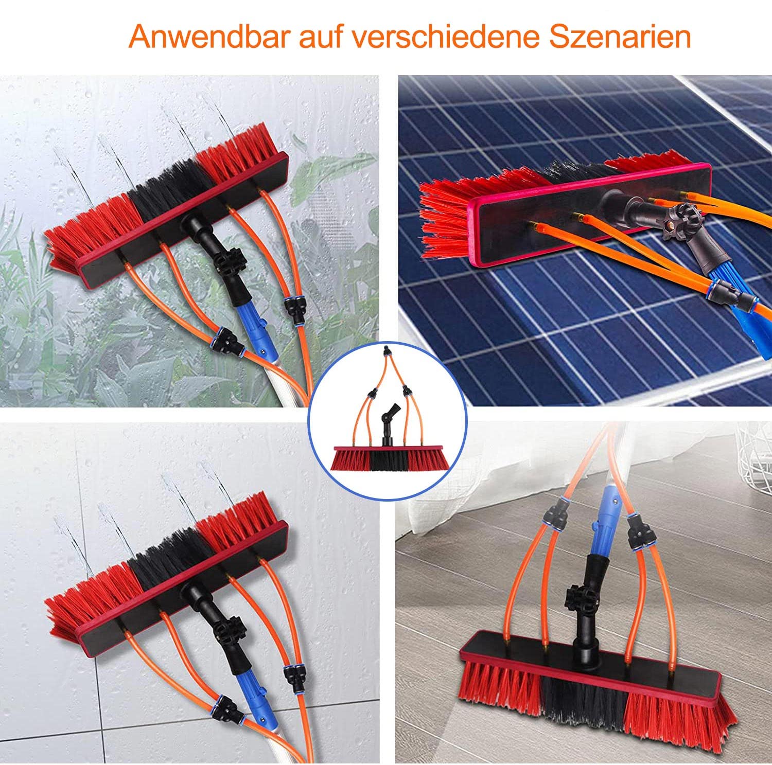 Ts słup napędzany wodą do czyszczenia paneli PV So 30 cm aluminiowa głowica szczotki ze stalowymi łącznikami 5 m Exteon idealny do konserwy i mycia samochodu.
