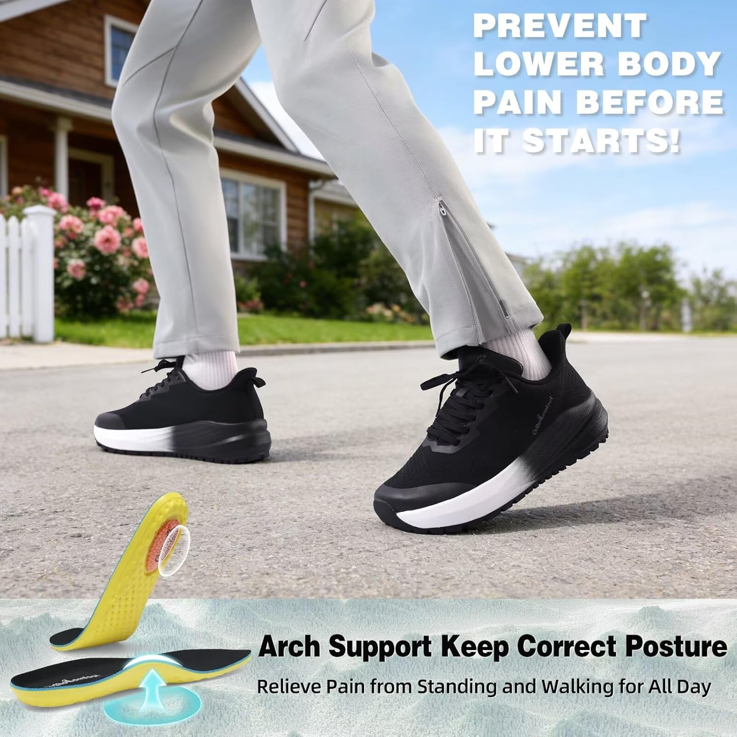 Men's Orthopedic Wide Plantar Fasciitis Shoes: Comfortable Arch Support Diabetic Orthotic Flat Feet Trail Running Athletic Hiking Sneakers, Casual Sports Trekking Walking Shoes for Foot Heel Pain - Image 7