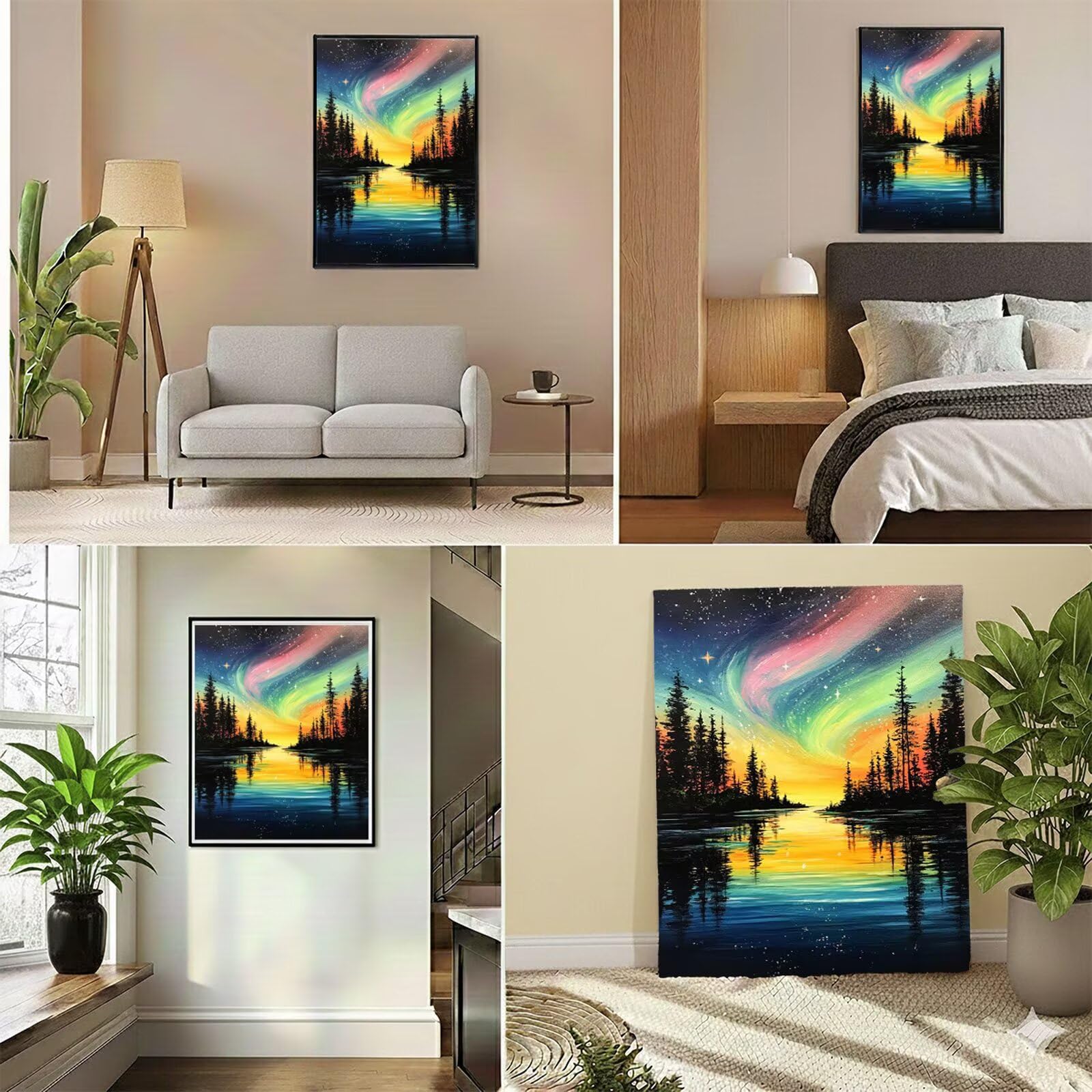 Dipingere con i Numeri Adulti Aurora Dipingere con i Numeri Foresta Paint by Numbers Hobby Creativi Adulti Fai Da Te Tela di Pittura a Olio Kit, Decorazioni Donna Regalo 60x80cm Senza Cornice Y3-1003