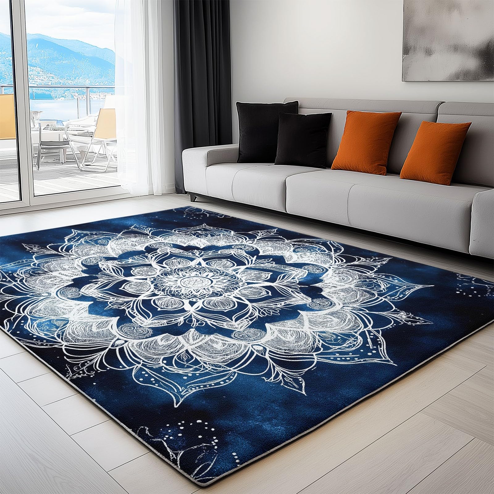 Genérico Alfombra Salon Mandala Blanco 120x180cm Antideslizante Alfombras Lavables Alfombra Habitacion Dormitorio Comedor Modernas Tapete Quarto Pelo Corto
