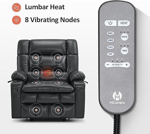 Miniatura 53 de MCombo Silla reclinable eléctrica de doble motor para personas mayores, silla elevadora plana con calor y masaje, portavasos, puertos USB, piel