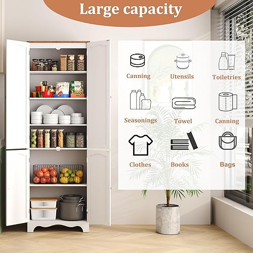 Miniatura 26 de Function Home Armario de almacenamiento alto para baño, despensa de cocina delgada de 64 pulgadas con almacenamiento de puerta, armarios 64" Blanco