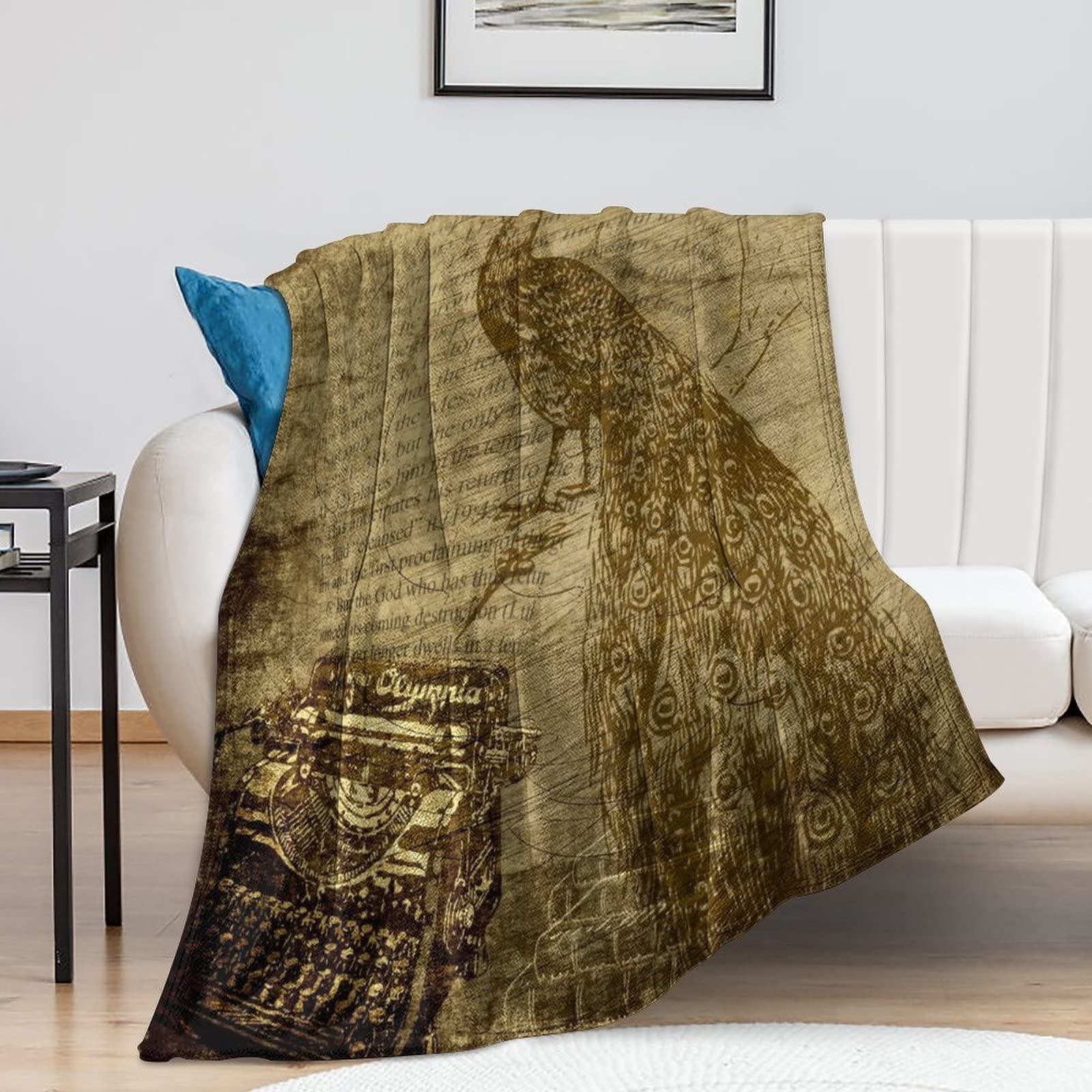 Couverture flanelle fleurie 127x152 cm rustique pour canapé