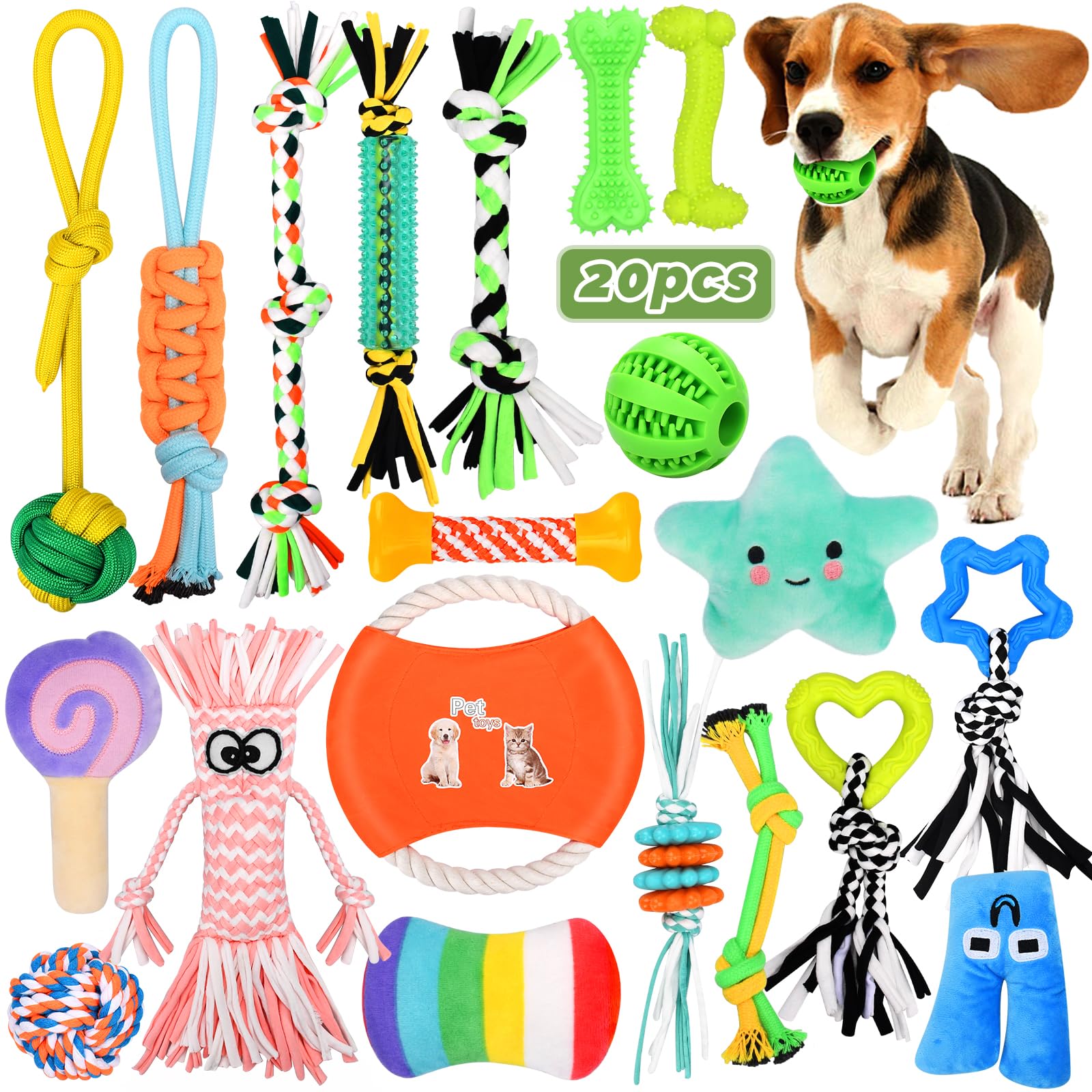 TEGOVE Juguetes para Perros,20 Pcs Juguete para Morder para Perro,Durable Masticable Cuerda,Juguetes Interactivos para Limpiar Los Dientes Adecuado para Pequeño y Mediano