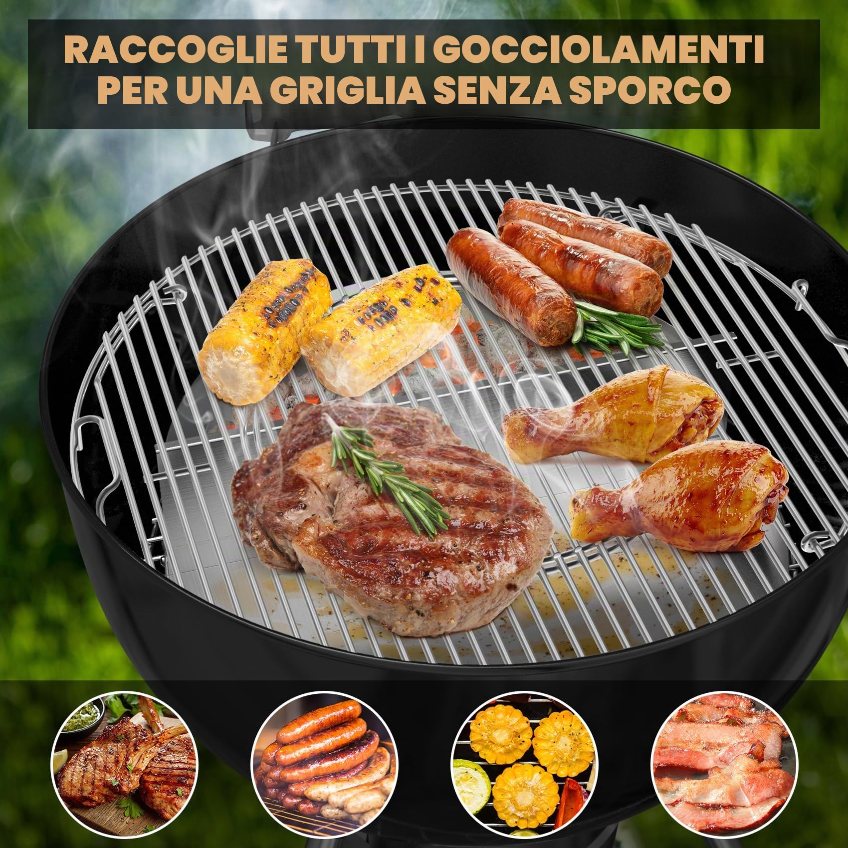 onlyfire Semi-Circolare Vaschetta Raccogli con Divisorio Rimovibile in Carbone per Weber 57 cm Griglia a Carbonella Kettle, Vaschetta Raccogli Grasso in Acciaio Inox, Calore Indiretto